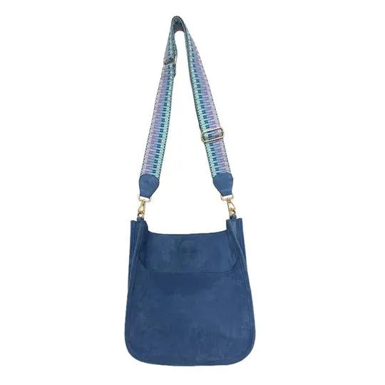 SUEDE MESSENGER W/EMBROIDERED 2” ADJUSTABLE STRAP - ASSORTED COLORS