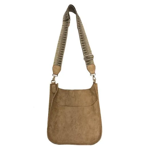 SUEDE MESSENGER W/EMBROIDERED 2” ADJUSTABLE STRAP - ASSORTED COLORS
