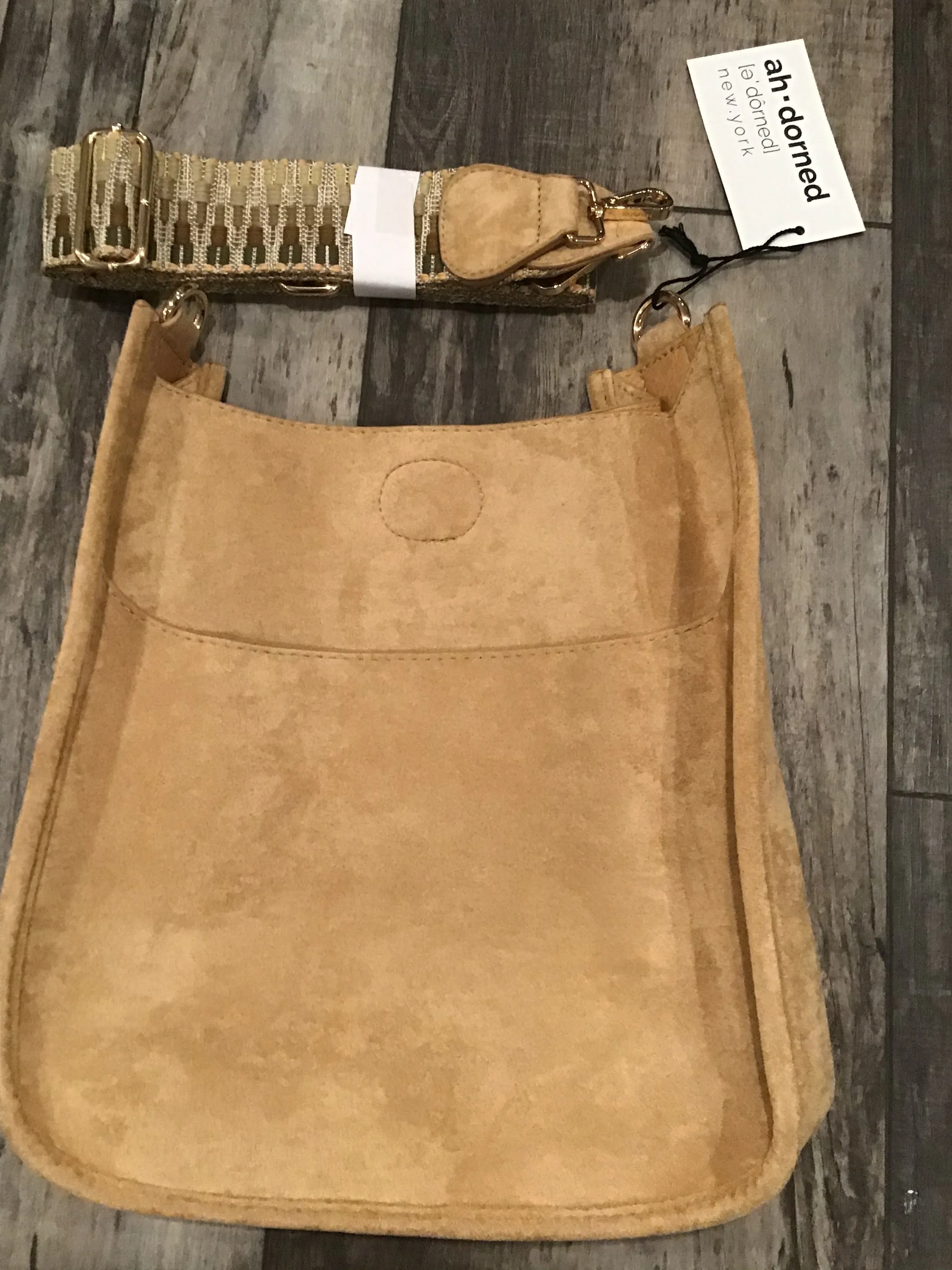 SUEDE MESSENGER W/EMBROIDERED 2” ADJUSTABLE STRAP - ASSORTED COLORS