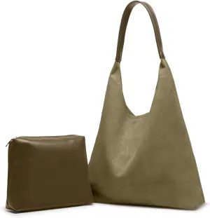 Suede Purse Hobo bag Slouchy Tote Bag for Women Suede Handbag(Green)