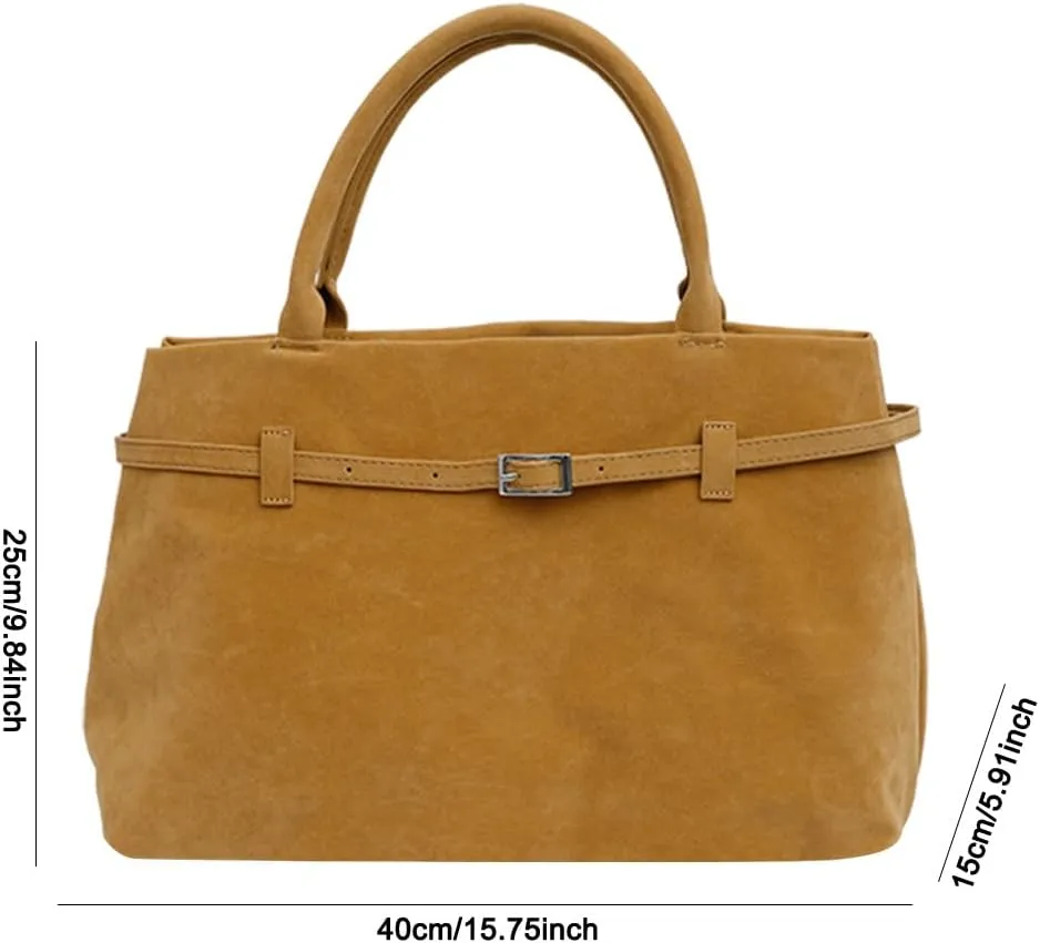 Suede Tote Bag for Women Slouchy Work Tote Bag Faux Suede Top Handle Bag Retro Brown Suede Handbag Purse