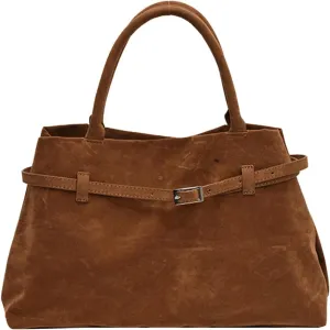 Suede Tote Bag for Women Slouchy Work Tote Bag Faux Suede Top Handle Bag Retro Brown Suede Handbag Purse