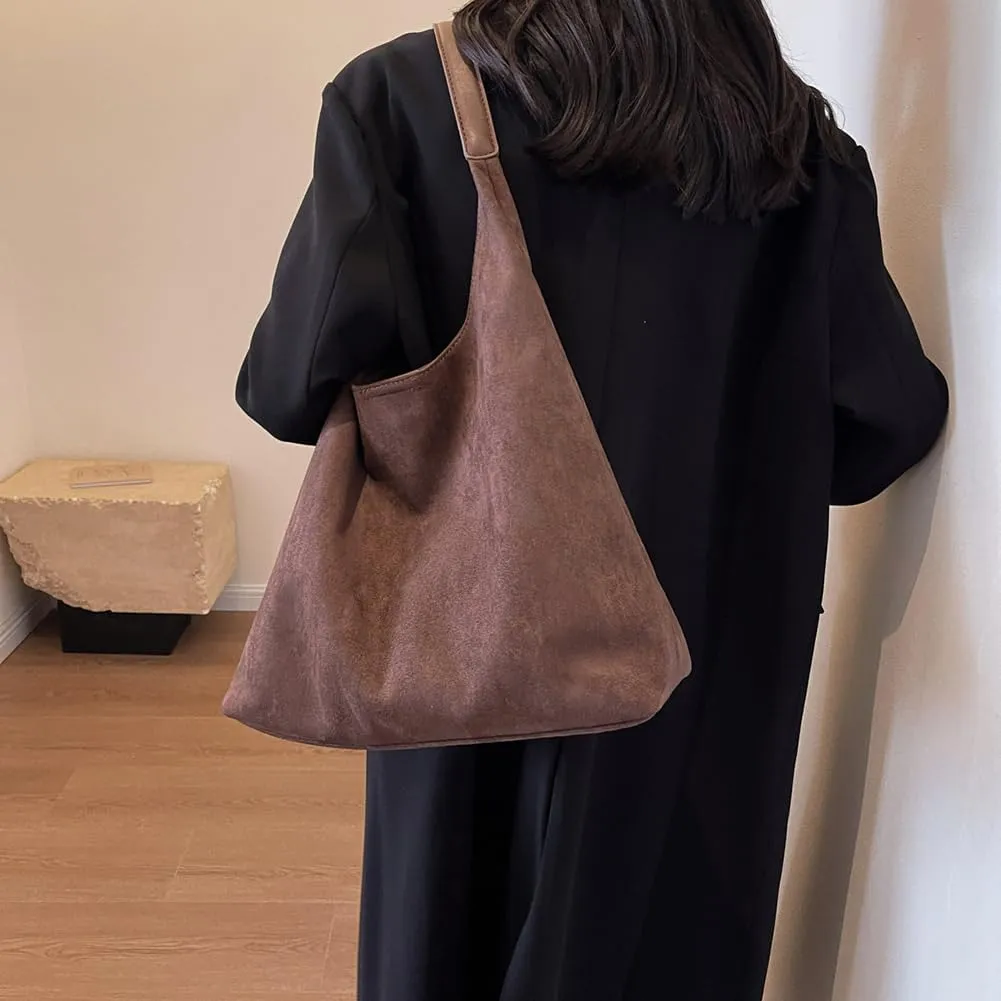 Suede Tote Bag for Women Work, Suede Hobo Bags, Vintage Top Handle Bag, Leather Tote Bag, Suede Slouchy Bag