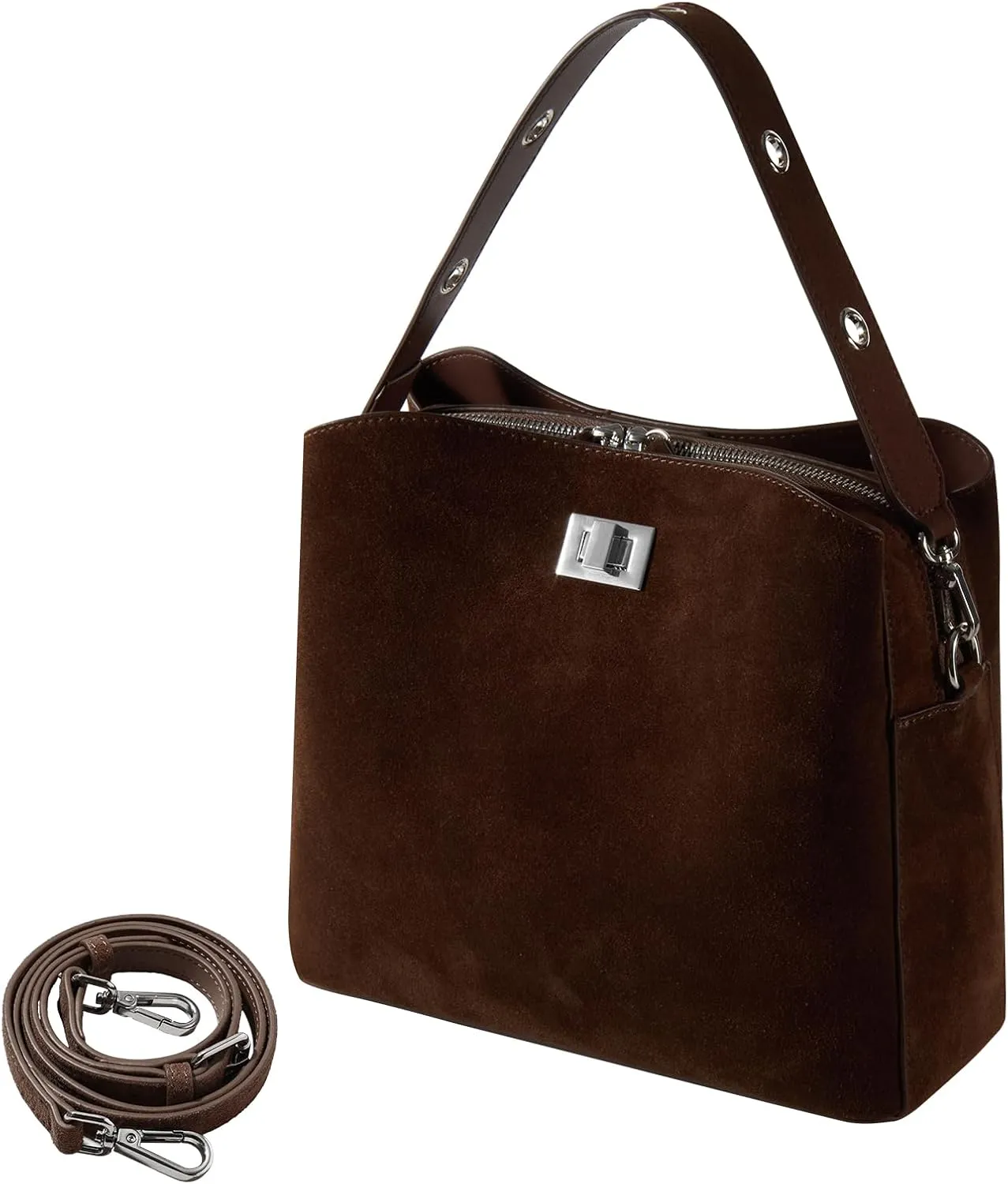 Suede Tote Bag for Women,Brown Suede Handbag,Suede Bags for Women with 4 Pockets