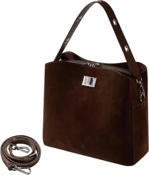 Suede Tote Bag for Women,Brown Suede Handbag,Suede Bags for Women with 4 Pockets