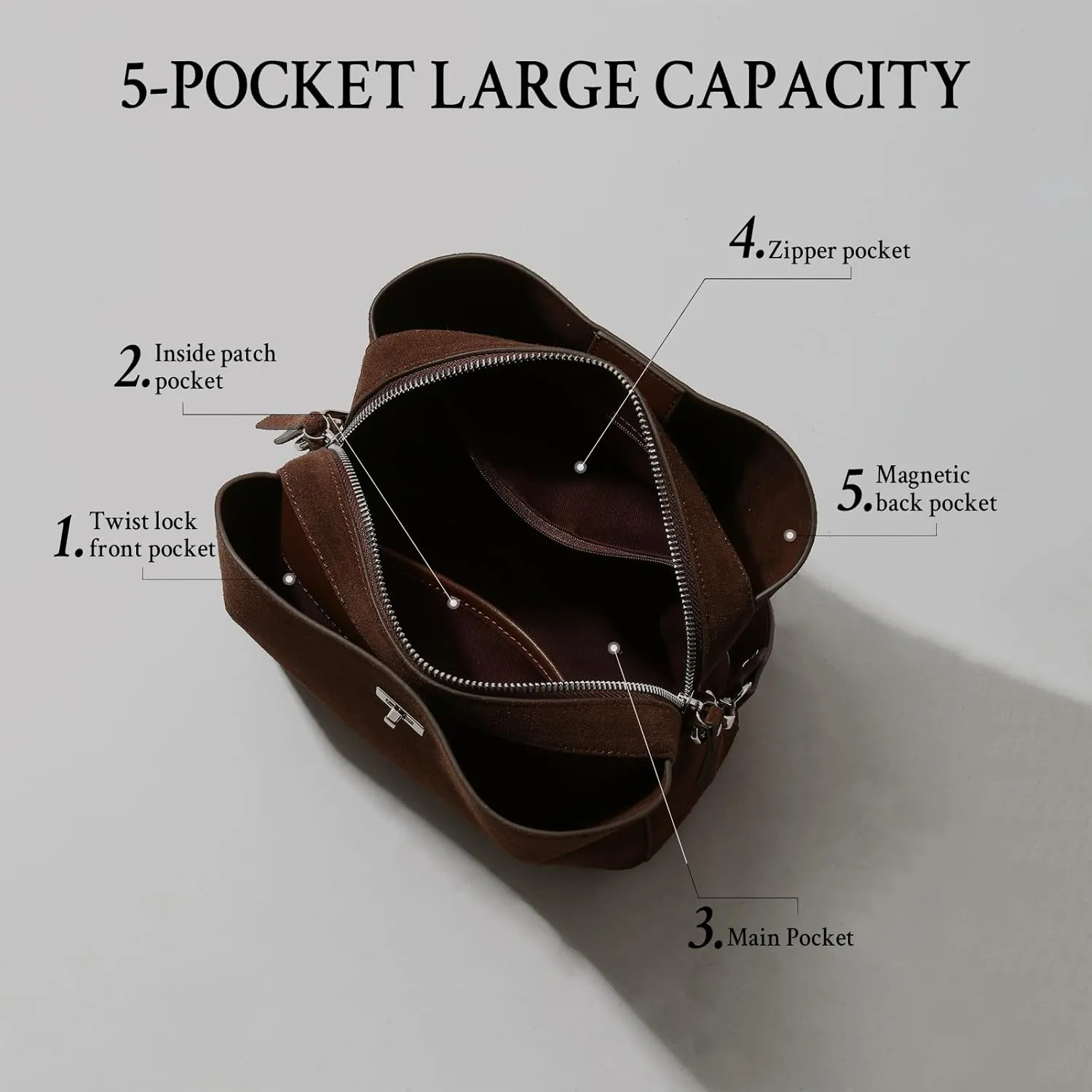 Suede Tote Bag for Women,Brown Suede Handbag,Suede Bags for Women with 4 Pockets