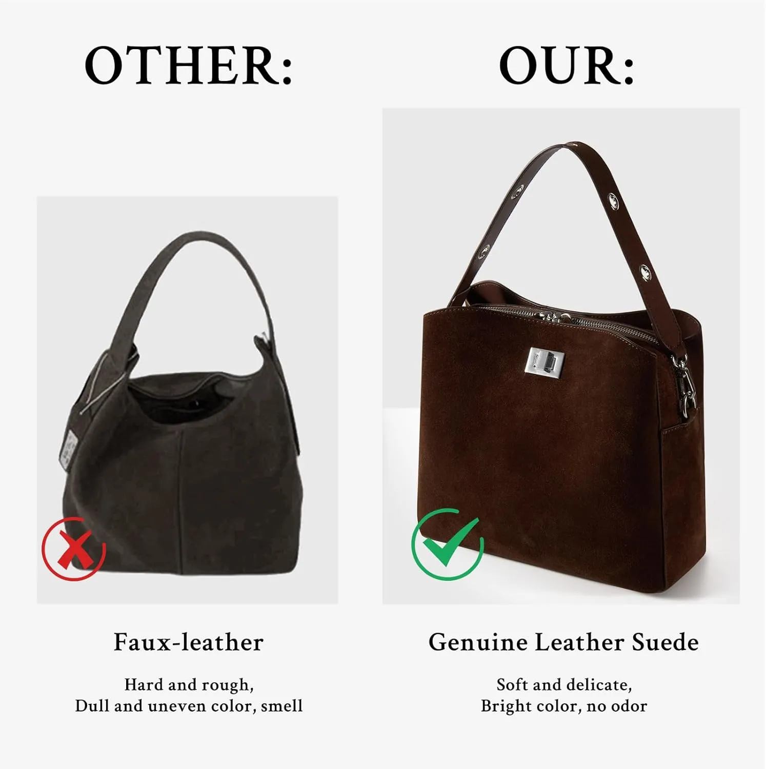 Suede Tote Bag for Women,Brown Suede Handbag,Suede Bags for Women with 4 Pockets