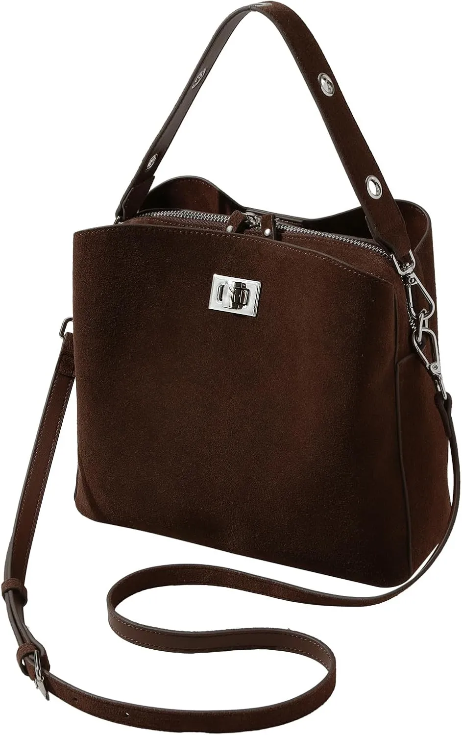 Suede Tote Bag for Women,Brown Suede Handbag,Suede Bags for Women with 4 Pockets