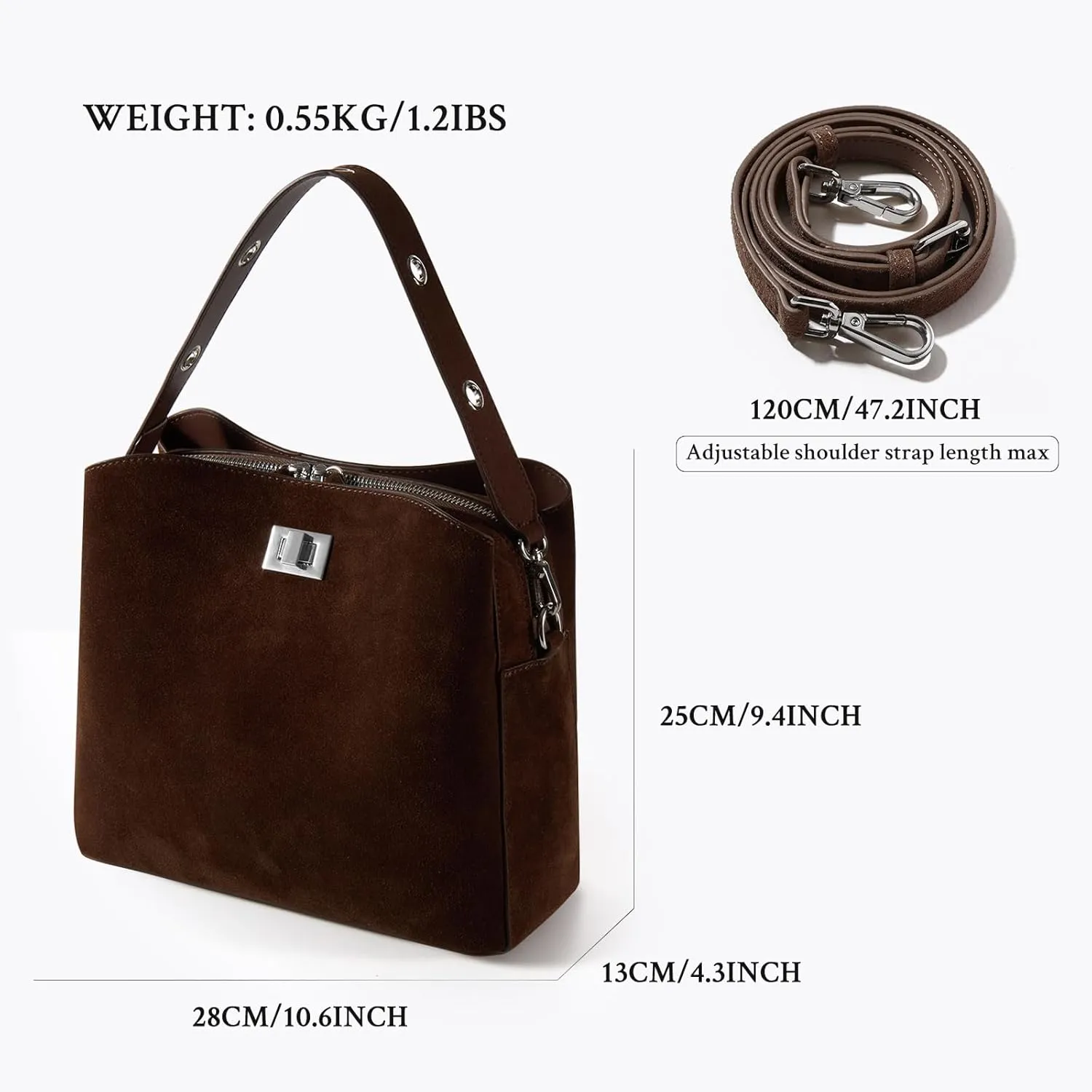 Suede Tote Bag for Women,Brown Suede Handbag,Suede Bags for Women with 4 Pockets
