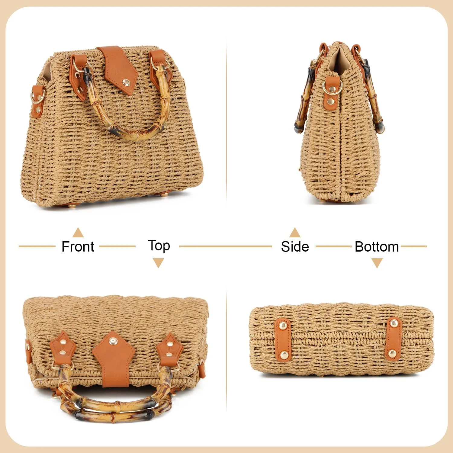 SUKUTU Women Straw Tote Bag Hand-woven Summer Beach Top-handle Handbag vintage Rectangle Cross Body Vacation Bag