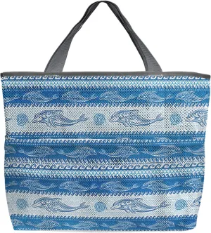 Summer Beach Beach Tote Bag for Women, Coastal Blue Dolphin Sea Wave Nautical Mesh Beach Bags Waterproof Sandproof, Outdoor Picnic Swim Pool Handbag - Large Beach Bag with Zipper and Pockets