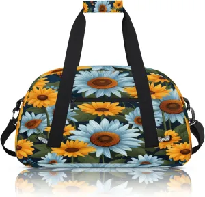 Sunflower Yellow Blue Daisy Small Gym Bag 18 inch Carry On Duffel Bag for Weekender Travel Sports Workout Yoga Gymnastics Dance Ballet