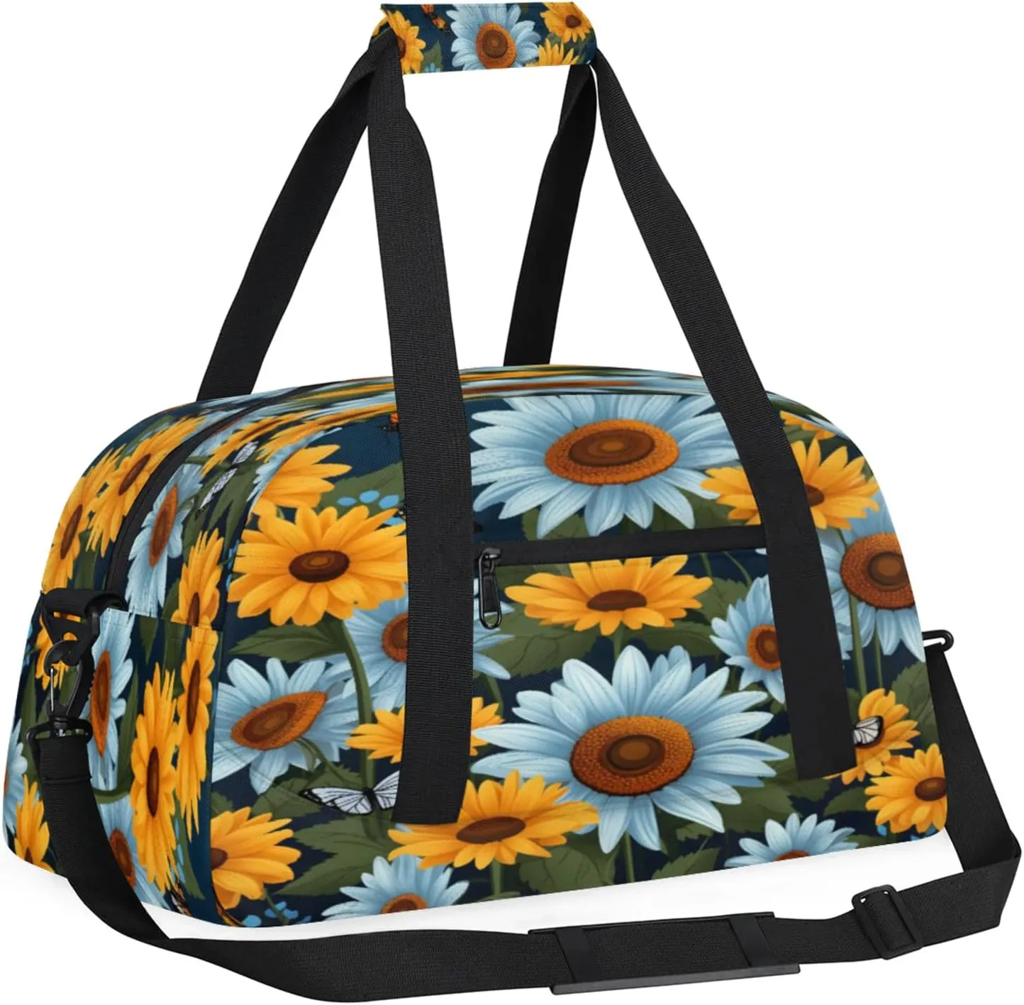 Sunflower Yellow Blue Daisy Small Gym Bag 18 inch Carry On Duffel Bag for Weekender Travel Sports Workout Yoga Gymnastics Dance Ballet