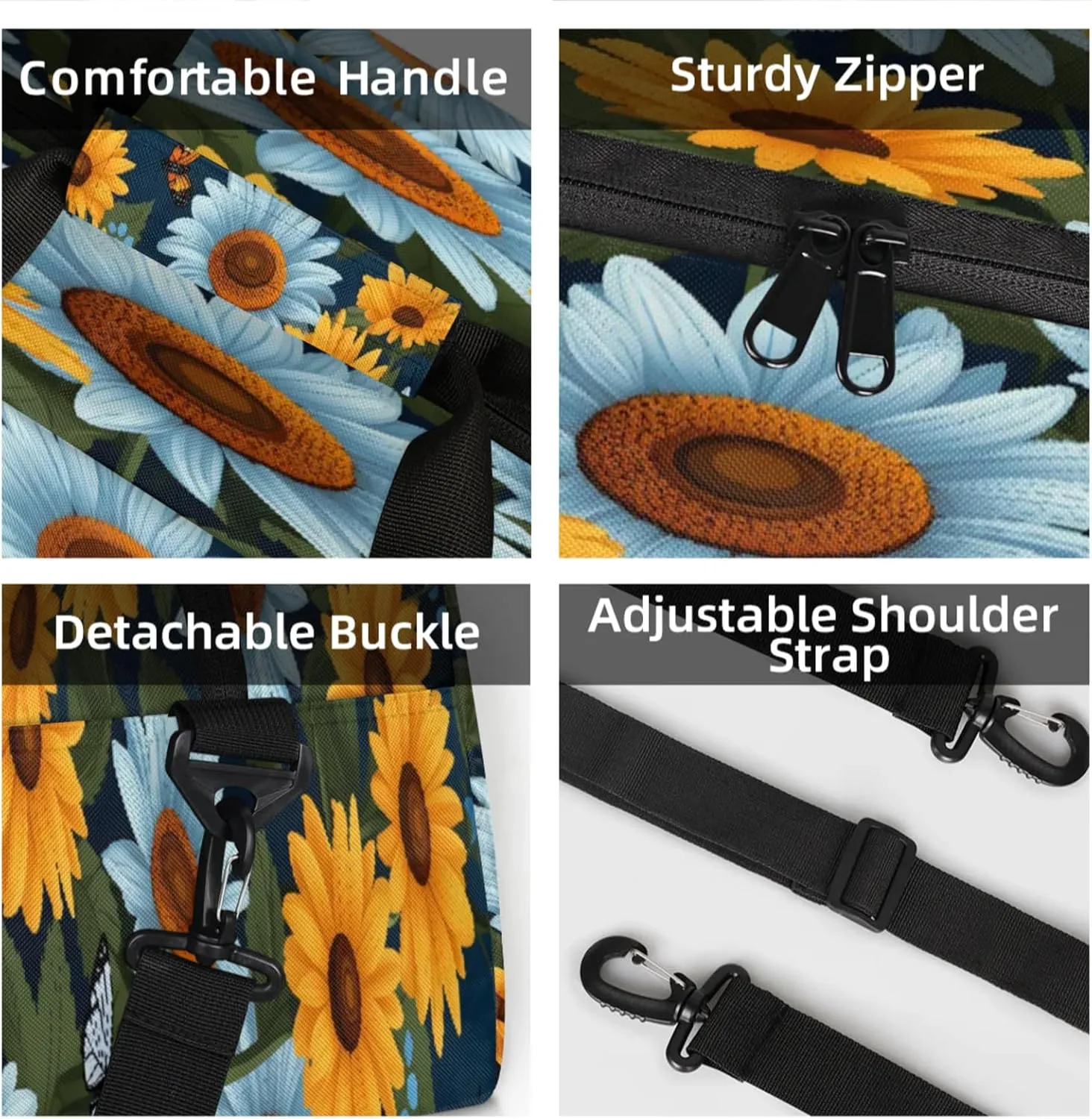 Sunflower Yellow Blue Daisy Small Gym Bag 18 inch Carry On Duffel Bag for Weekender Travel Sports Workout Yoga Gymnastics Dance Ballet