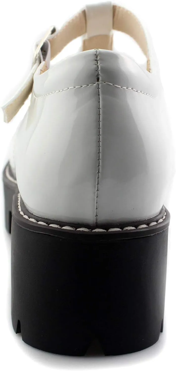 Sungtin for Women T-Strap Mary Jane Shoes School Uniform Platform Pumps Chunky Mid Heel Goth Shoes