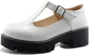 Sungtin for Women T-Strap Mary Jane Shoes School Uniform Platform Pumps Chunky Mid Heel Goth Shoes