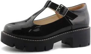 Sungtin for Women T-Strap Mary Jane Shoes School Uniform Platform Pumps Chunky Mid Heel Goth Shoes