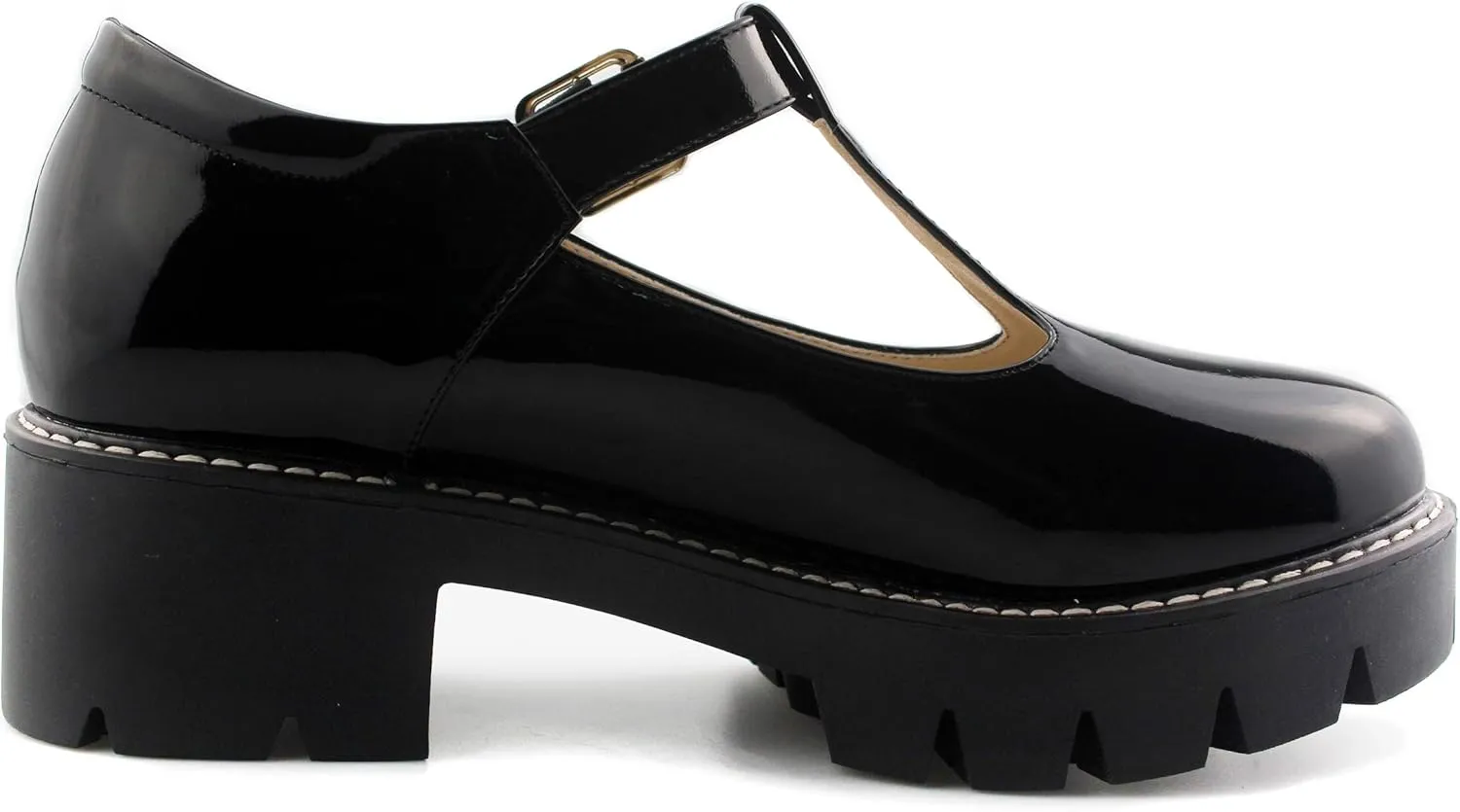 Sungtin for Women T-Strap Mary Jane Shoes School Uniform Platform Pumps Chunky Mid Heel Goth Shoes