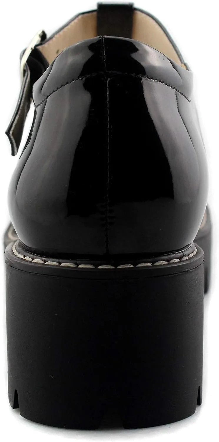Sungtin for Women T-Strap Mary Jane Shoes School Uniform Platform Pumps Chunky Mid Heel Goth Shoes