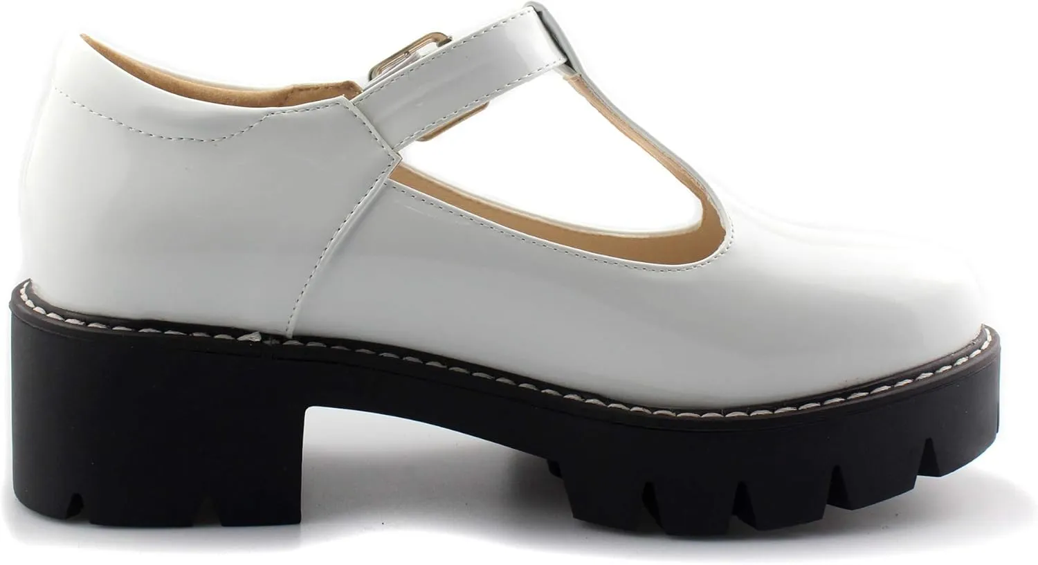 Sungtin for Women T-Strap Mary Jane Shoes School Uniform Platform Pumps Chunky Mid Heel Goth Shoes