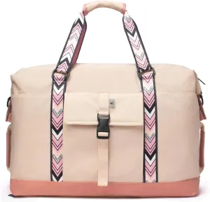 SUNNY BIRD Duffel with Utility Pouch, 40L Weekender Overnight Bag with Shoe Compartment for Travel and Sports (White and pink)