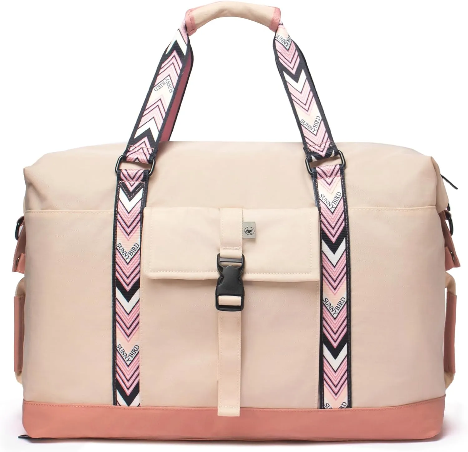 SUNNY BIRD Duffel with Utility Pouch, 40L Weekender Overnight Bag with Shoe Compartment for Travel and Sports (White and pink)