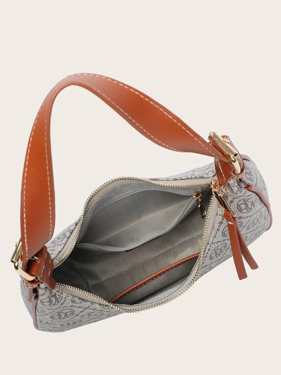SweatyRocks Women's Allover Print Top Handle Bag PU Leather Zipper Undearm Crescent Bag