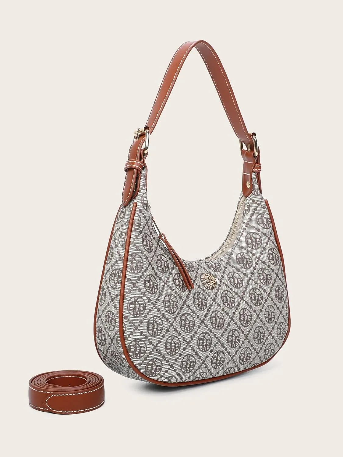 SweatyRocks Women's Allover Print Top Handle Bag PU Leather Zipper Undearm Crescent Bag