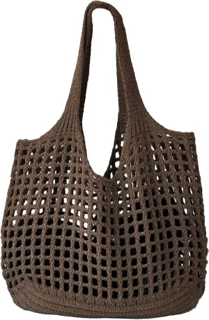 SweatyRocks Women's Crochet Beach Mesh Tote Bags Retro Hobo Knitted Fishnet Handbags