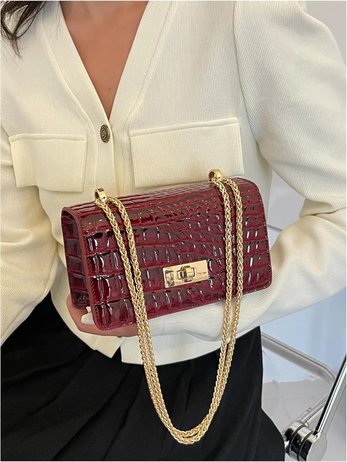SweatyRocks Women's Crocodile Top Handle Leather Shoulder Handbags Crossbody Bag