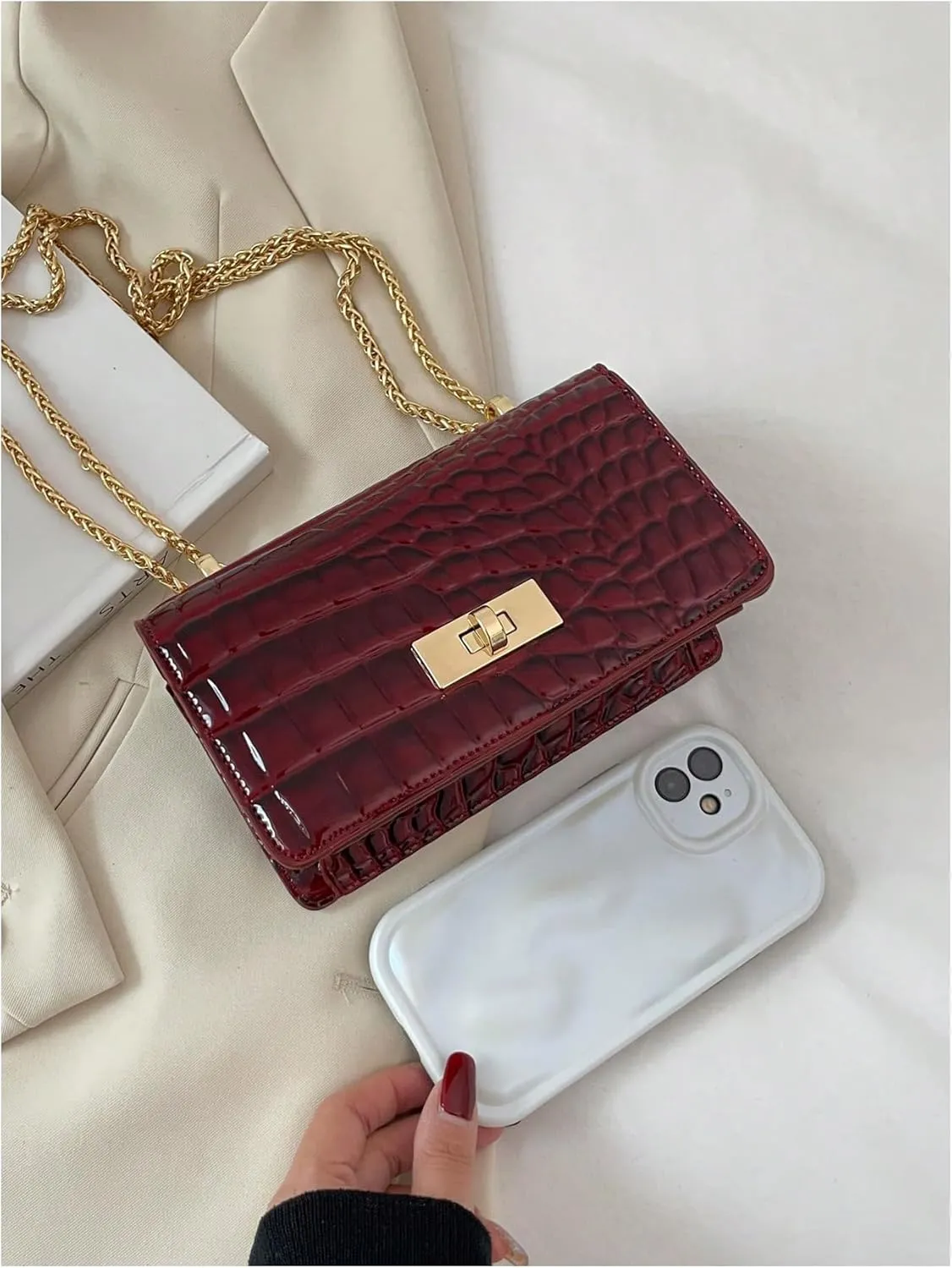 SweatyRocks Women's Crocodile Top Handle Leather Shoulder Handbags Crossbody Bag