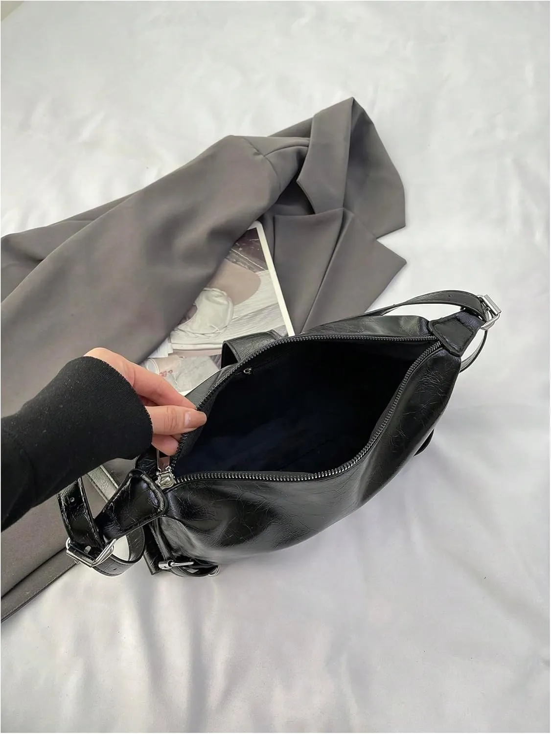 SweatyRocks Women's Leather Shoulder Bag Buckle Top Handle Underarm Bags Shopping Commute Handbag