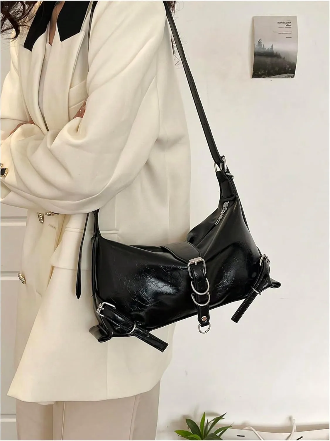 SweatyRocks Women's Leather Shoulder Bag Buckle Top Handle Underarm Bags Shopping Commute Handbag