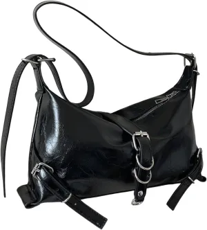 SweatyRocks Women's Leather Shoulder Bag Buckle Top Handle Underarm Bags Shopping Commute Handbag