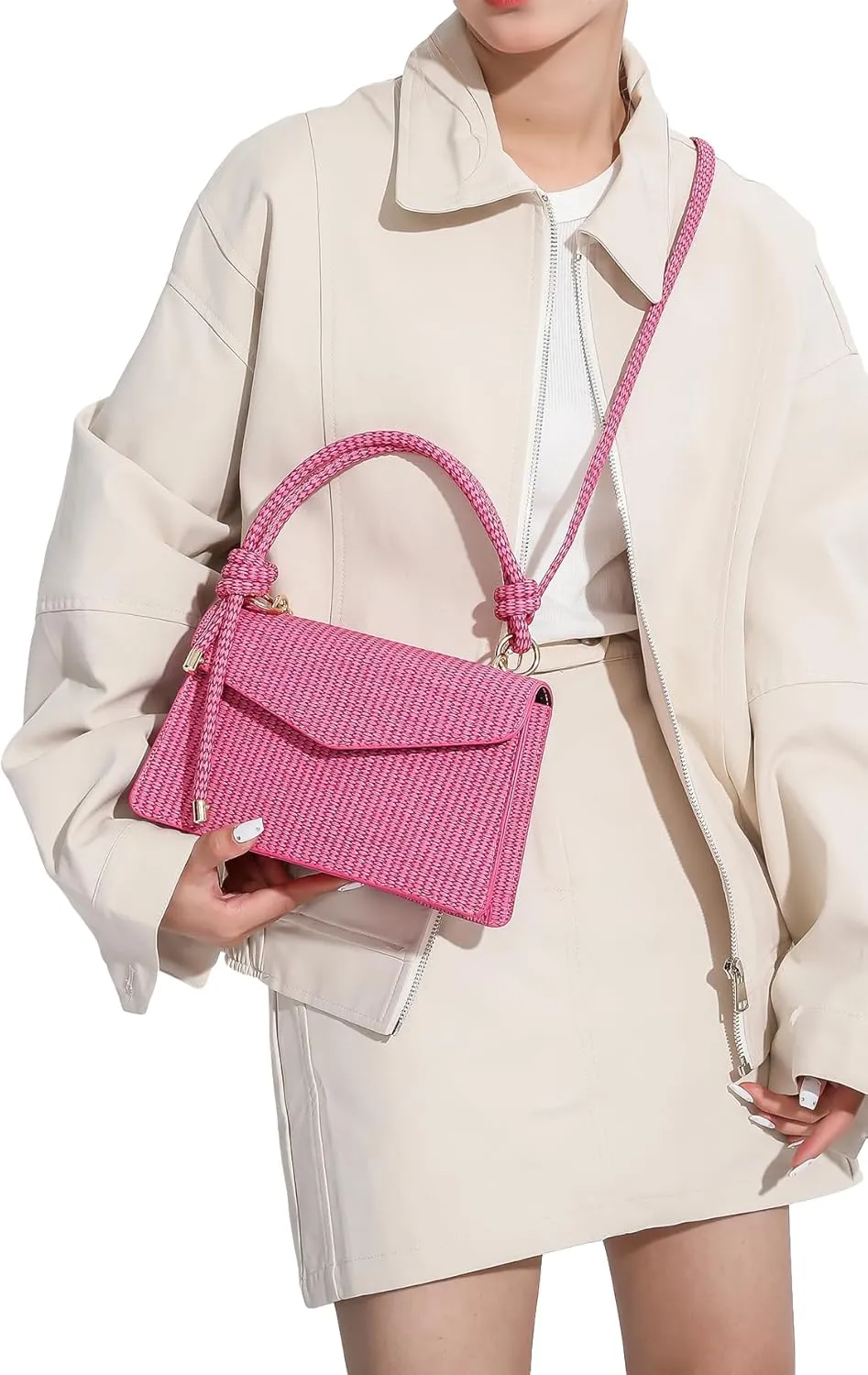 SweatyRocks Women's Tote Handbag Small Textured Knot Strap Crossbody Purse