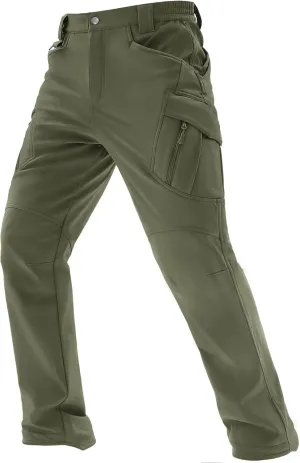 TACVASEN Men's Winter Pants 9 Pockets Fleece Snow Hiking Pants Water-Resistant Warm Softshell Thick Tactical Pants
