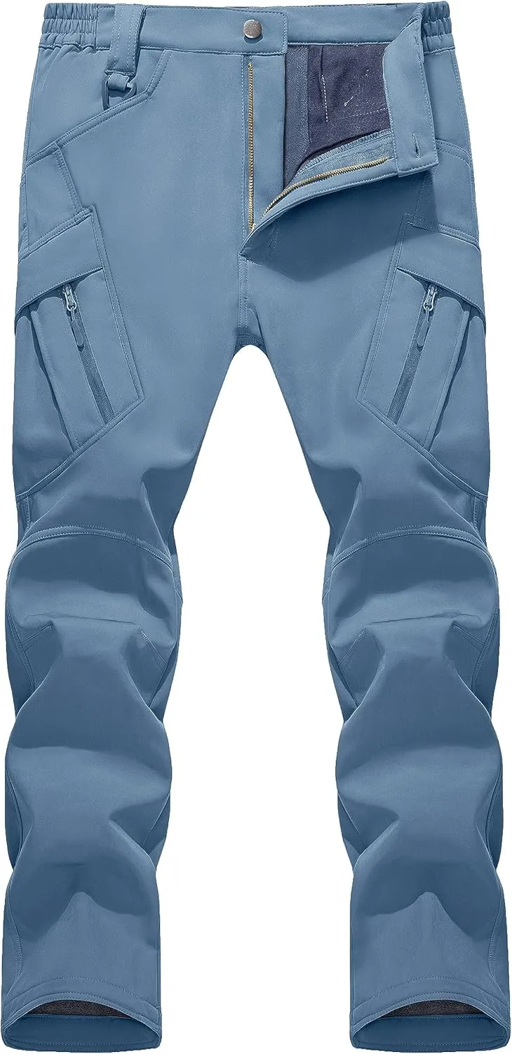 TACVASEN Men's Winter Pants 9 Pockets Fleece Snow Hiking Pants Water-Resistant Warm Softshell Thick Tactical Pants