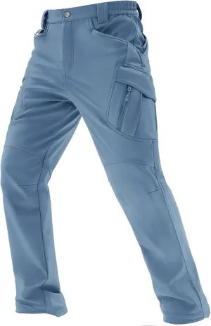 TACVASEN Men's Winter Pants 9 Pockets Fleece Snow Hiking Pants Water-Resistant Warm Softshell Thick Tactical Pants