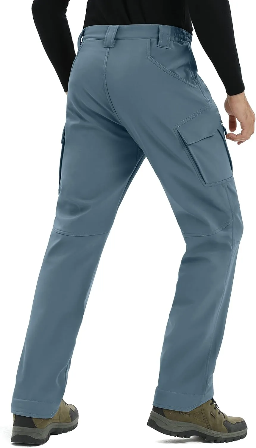 TACVASEN Men's Winter Pants 9 Pockets Fleece Snow Hiking Pants Water-Resistant Warm Softshell Thick Tactical Pants
