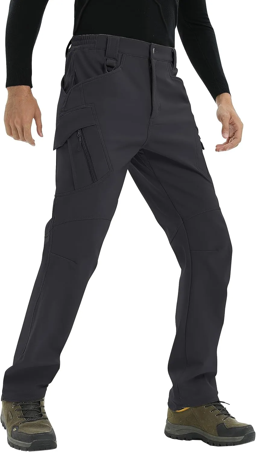 TACVASEN Men's Winter Pants 9 Pockets Fleece Snow Hiking Pants Water-Resistant Warm Softshell Thick Tactical Pants