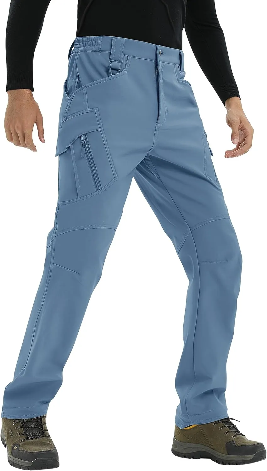 TACVASEN Men's Winter Pants 9 Pockets Fleece Snow Hiking Pants Water-Resistant Warm Softshell Thick Tactical Pants