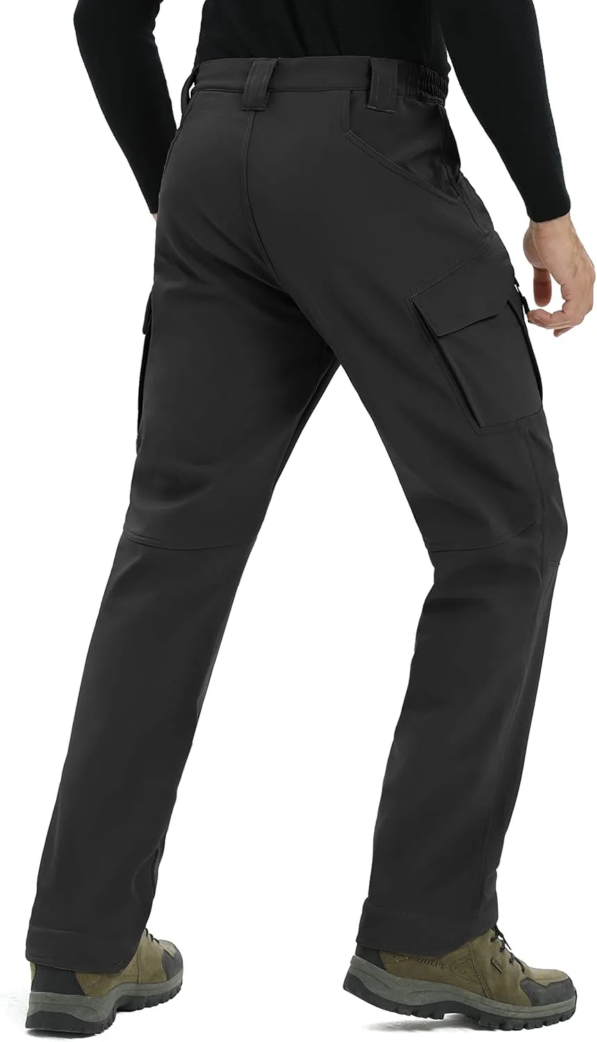 TACVASEN Men's Winter Pants 9 Pockets Fleece Snow Hiking Pants Water-Resistant Warm Softshell Thick Tactical Pants