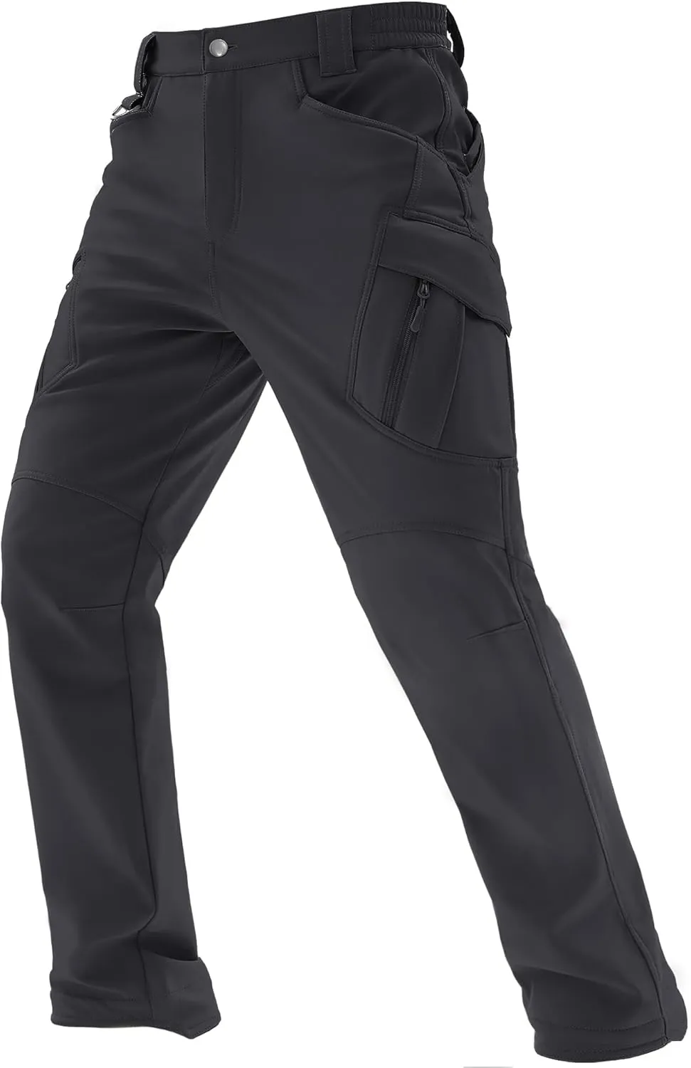 TACVASEN Men's Winter Pants 9 Pockets Fleece Snow Hiking Pants Water-Resistant Warm Softshell Thick Tactical Pants