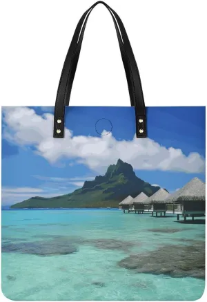 Tahiti Beach Large Leather Handbags Women Fashion Handbag Multifunctional Travel Bag It Is A Great Gift for Mothers, Teachers, Friends, Bridesmaids