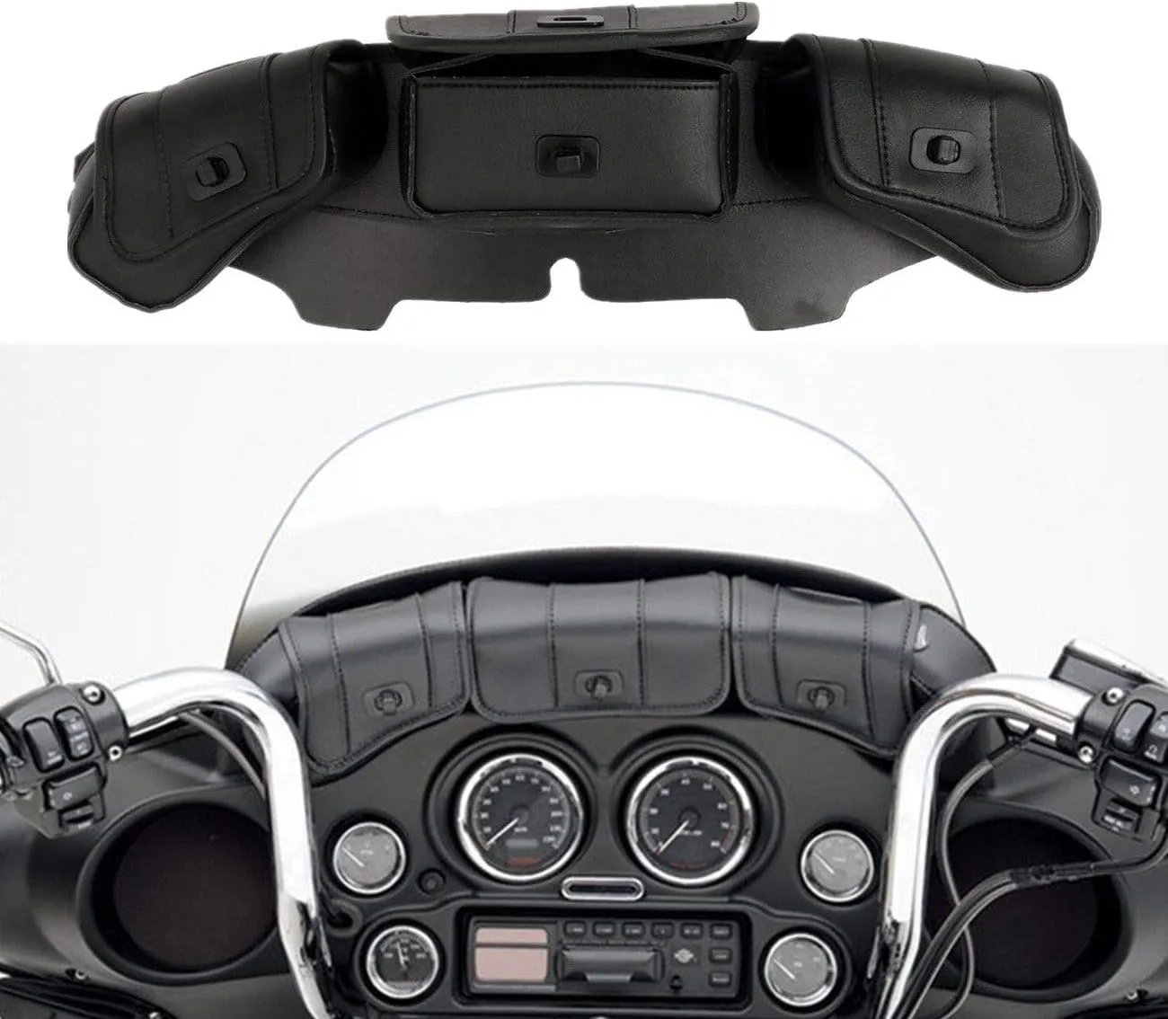 TCT-MT Windshield Saddle 3 Pouch Three Pocket Fairing Bag Fit For Harley Touring FLHT, FLHTC, FLHX, FLHTK, FLHTCU Electra Street Glide 1996-2013