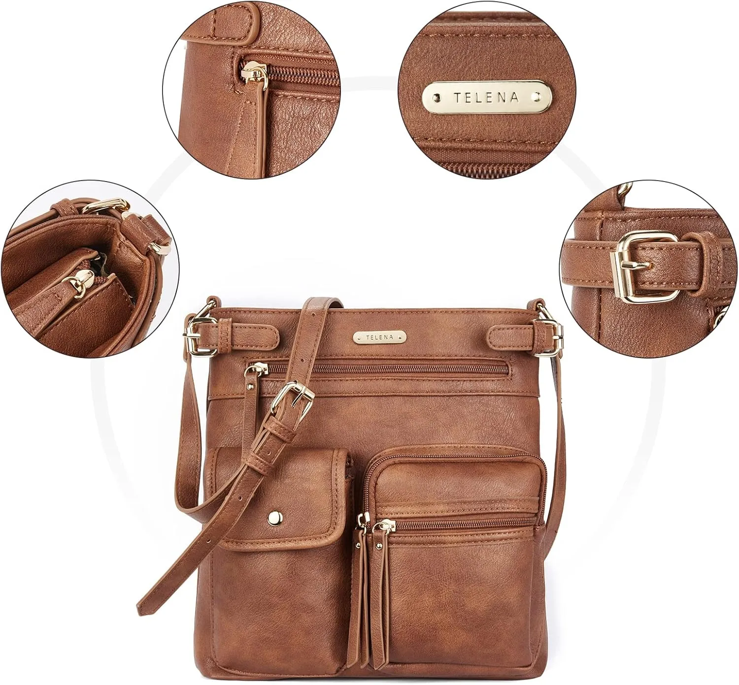 Telena Crossbody Purses for Women Medium PU Leather Shoulder Bag with Multi Pocket for Women