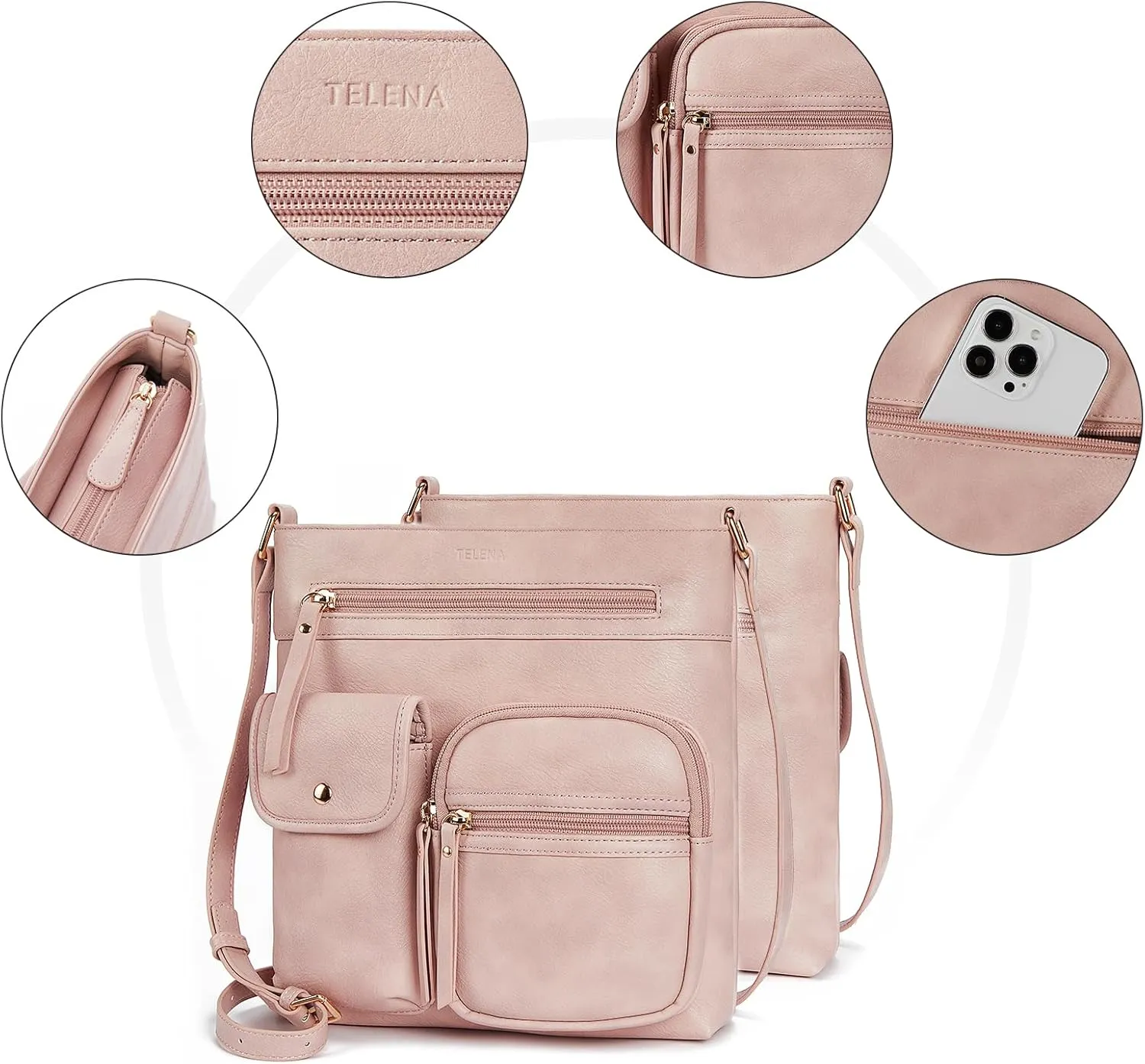 Telena Crossbody Purses for Women Medium PU Leather Shoulder Bag with Multi Pocket for Women