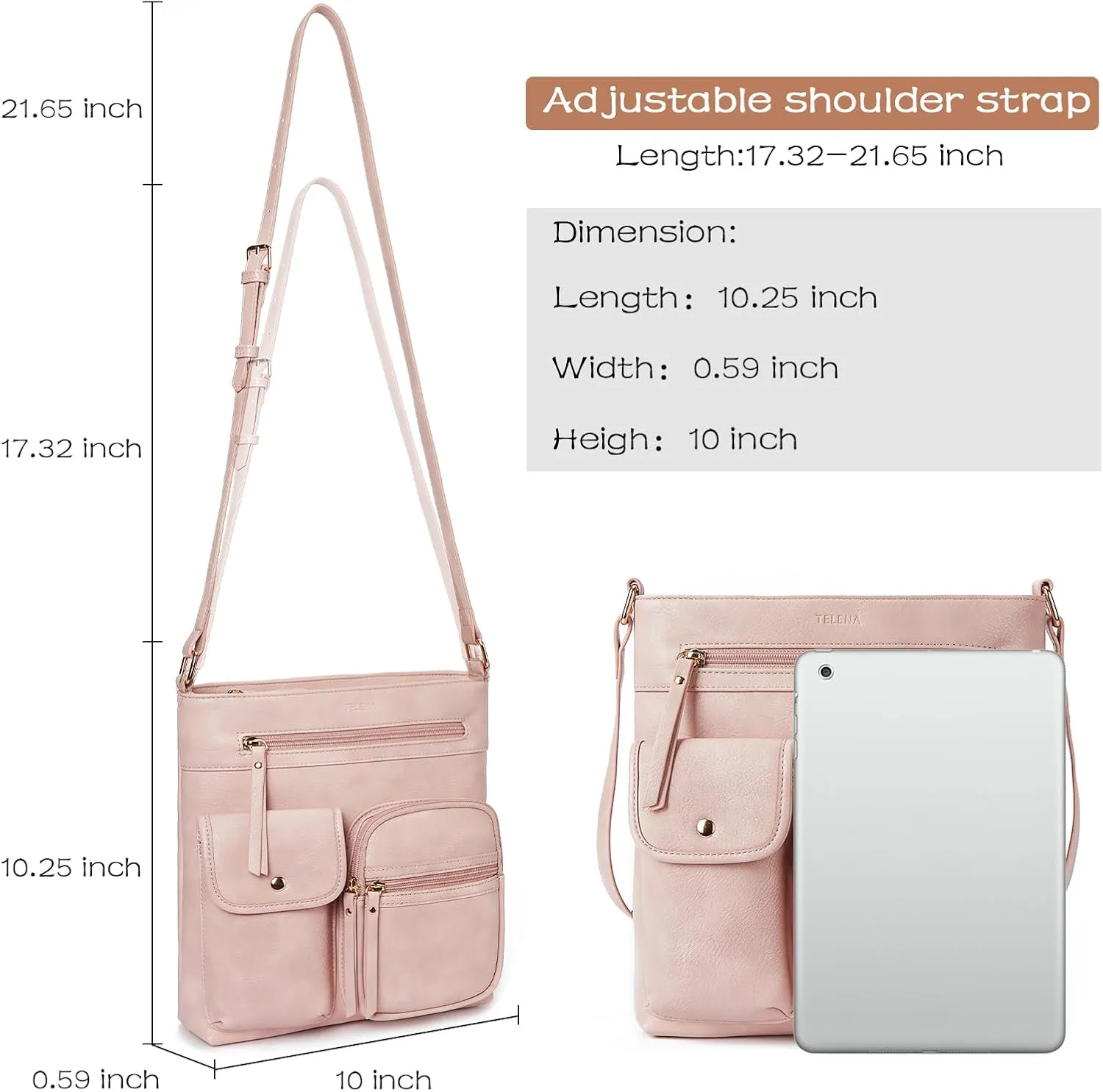 Telena Crossbody Purses for Women Medium PU Leather Shoulder Bag with Multi Pocket for Women