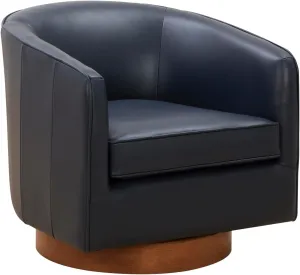 Tessa Midnight Blue Top Grain Leather Swivel Chair - Lounge in Luxurious Comfort