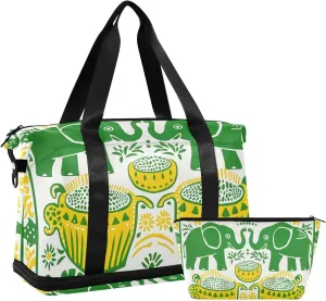 Thai Themed Symmetrical Pattern Oversized Travel Duffel Bag Large Carry On Bag with Adjustable Strap for Hiking Foldable